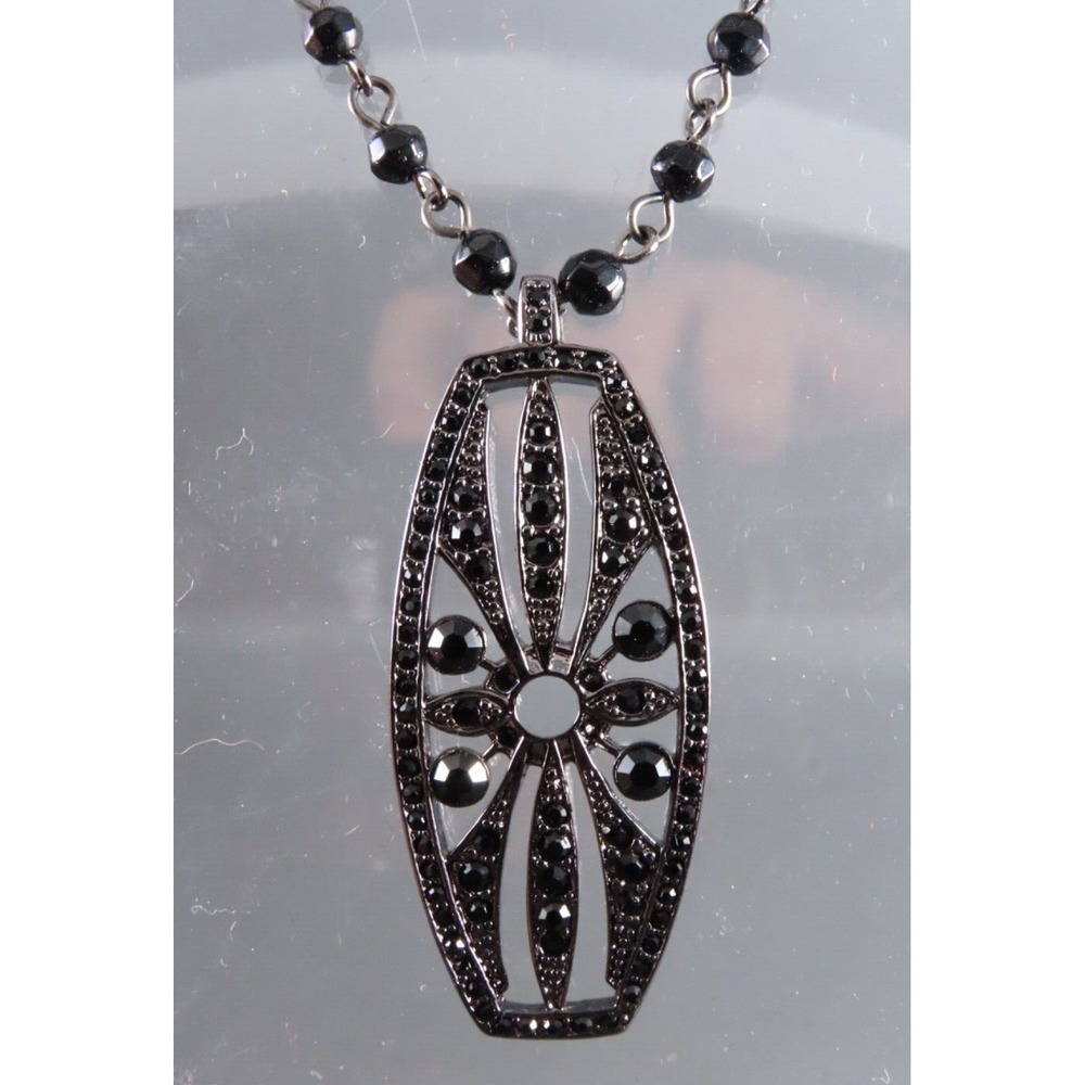 NWT Modern MONET BLACK BEADED NECKLACE Black Crystal STAR RECTANGLE PENDANT 18"